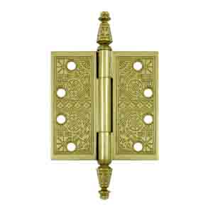 DELTANA 4 X 4 Inch Solid Brass Ornate Finial Style Hinge Polished Brass Finish