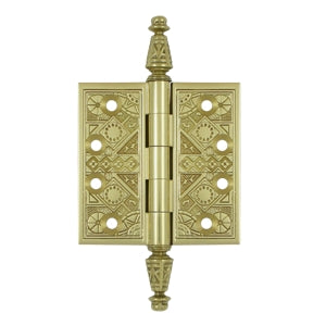 DELTANA 3 1/2 X 3 1/2 Inch Solid Brass Ornate Finial Style Hinge (Polished Brass Finish)