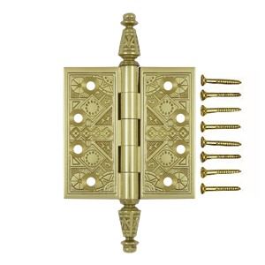 DELTANA 3 1/2 X 3 1/2 Inch Solid Brass Ornate Finial Style Hinge (Polished Brass Finish)