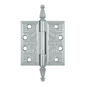 DELTANA 4 X 4 Inch Solid Brass Ornate Finial Style Hinge (Polished Chrome Finish)