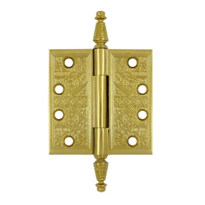 DELTANA 4 X 4 Inch Solid Brass Ornate Finial Style Hinge (PVD Polished Brass Finish)