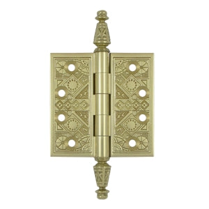 DELTANA 3 1/2 X 3 1/2 Inch Solid Brass Ornate Finial Style Hinge (Unlacquered Brass Finish)