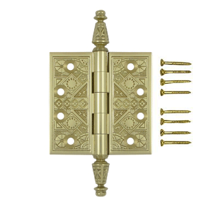 DELTANA 3 1/2 X 3 1/2 Inch Solid Brass Ornate Finial Style Hinge (Unlacquered Brass Finish)