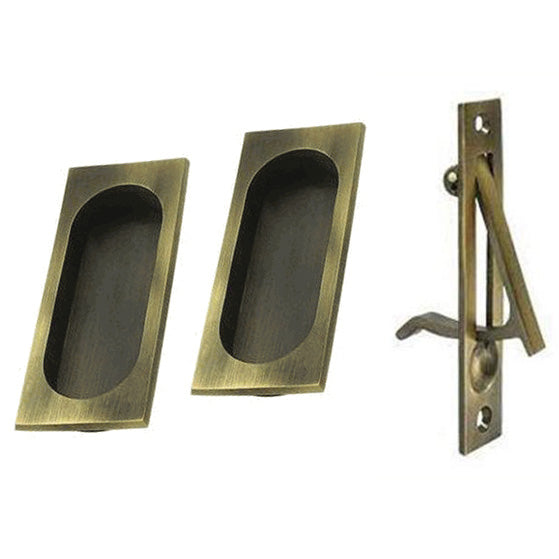 DELTANA Square Style Single Pocket Passage Style Door Set (Antique Brass Finish)